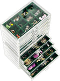 ProCase Earring Holder Organizer Jewelry Box with 10 Drawers, Acrylic Clear Earring Case with Adjustable Velvet Trays for Women - Emerald,10 Layers