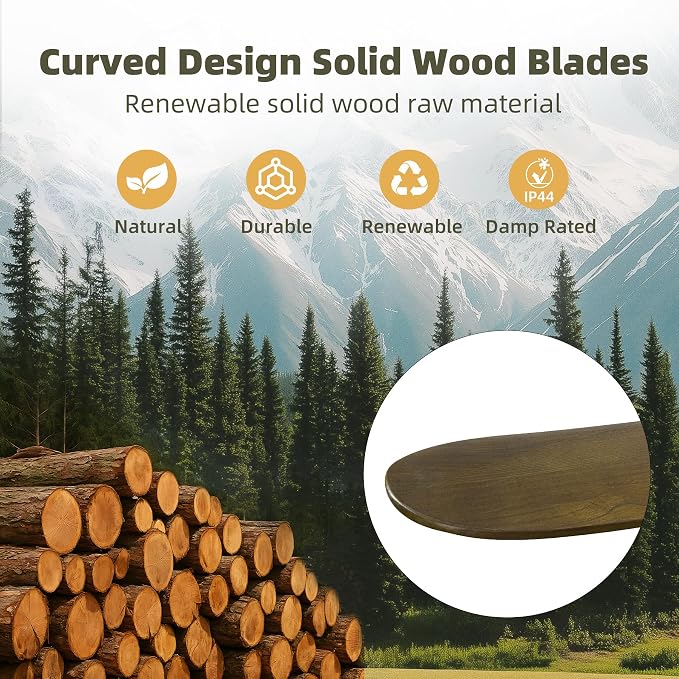 Outdoor Ceiling Fan Without Light, 42Inch Smart Ceiling Fan with Remote & Voice Control for Compatible with Alexa/Google, 3-Blade Wood Fan, Quiet DC Motor, 6 Speeds for Patio, Porch, Farmhouse