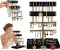 Jewelry Tower Stand Organizer for Women - Soft Touch Velvet Elegant Jewelry Holder Display with Necklace Holder, Earring Organizer & Bracelet Rack - Tabletop Stand for Dresser, Vanity, Desk - Black