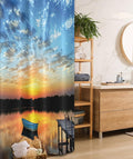 Ambesonne Nautical Stall Shower Curtain, Little Fishing Boat on Pond Tranquil Sunrise Water Reflection Picture, Fabric Bathroom Decor Set with Hooks, 36" W x 72" L, Sky Blue Yellow Black
