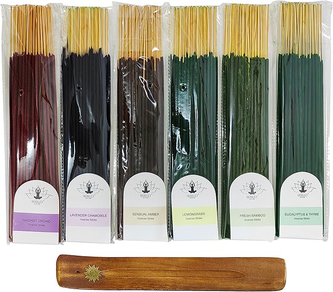 Hosley 320 Assorted Incense Sticks with Holder Eucalyptus, Fresh Bamboo, Lavender, Myrrh, Lavender Chamomile, Vanilla, Citrus, Dragon Blood Idea for Home, Wedding, Spa, Meditation & Aromatherapy