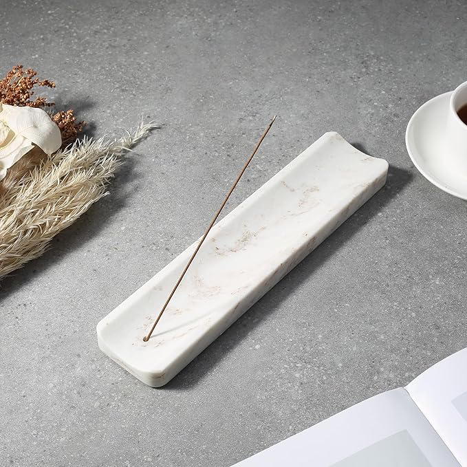 Koville Marble Incense Holder, Incense Holder for Sticks, Incense Sticks Holder Ash Catcher for Meditation Yoga SPA, Natural Stone Incense Burner, Home Table Decor (White&Gold)