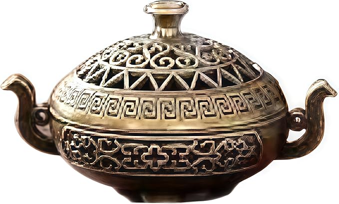 Nepalese-Style Bronze Incense Burner Stand with Geometric Patterns, All-Holiday Compatible Metal Holder for Meditation, Room Decor and Aromatherapy, Cultural Home Accessory