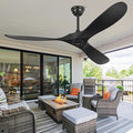 Yahada 52" Ceiling Fan no Light, Wood Ceiling Fans without Lights with Remote Control, 3 Blades, ETL Listed, Timer, 6 Speeds Reversible Quiet DC Motor Outdoor Fan for Patio Bedroom Porch, Matte Black