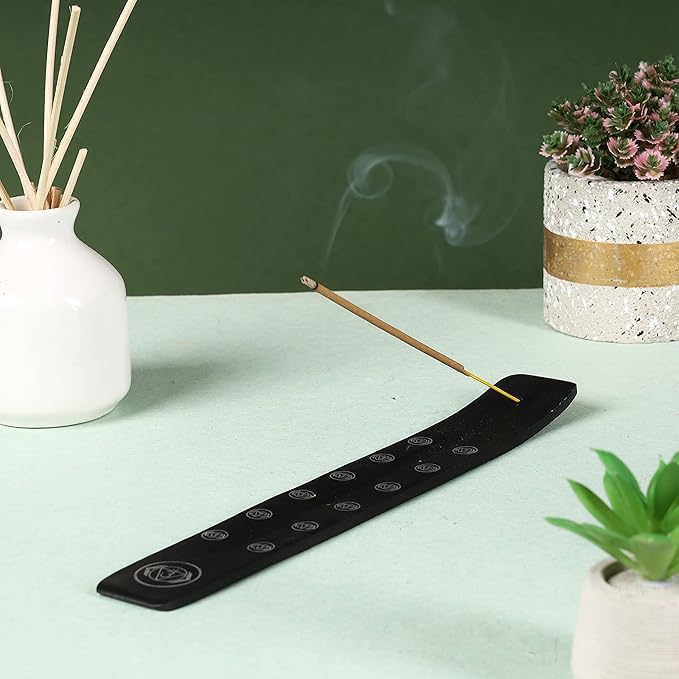 Bless-International Traditional-Handmade-Burner Wooden-Incense-Stick-Holder Ash-Catcher-Stand for-Aromatherapy-Meditation-Yoga (Black Strength) 10 Inches, Pack of 1