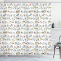 Ambesonne Retro Shower Curtain, Cartoon Village of Domestic Animals Goat Goose Sheep Funny Patterns, Cloth Fabric Bathroom Decor Set with Hooks, 69" W x 70" L, Yellow Beige