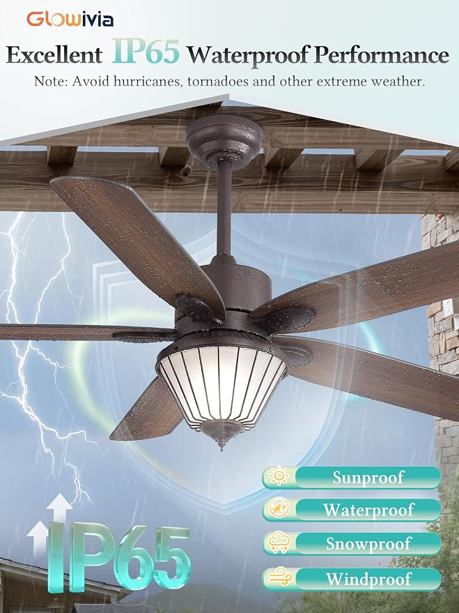 52 Inch Outdoor Ceiling Fans with Lights for Patios, IP65 Waterproof, Remote Control, 6-Speeds, Reversible DC Motor, Wet-rated Gazebo Ceiling Fan for Porch Pavilion Farmhouse (Oil-Bronze)