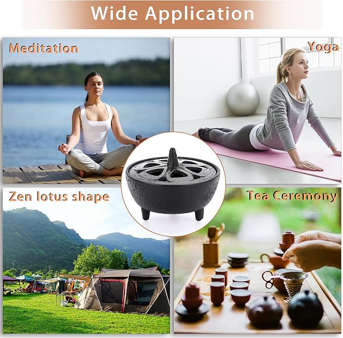 JUXYES Vintage Tripod Incense Burner Holder with Lid, Cast Iron Incense Holder Metal Cauldron Censer Antique Cone Coil Incense Burner Holder for Incense Resins, Charcoal, Cones or Wax Melts