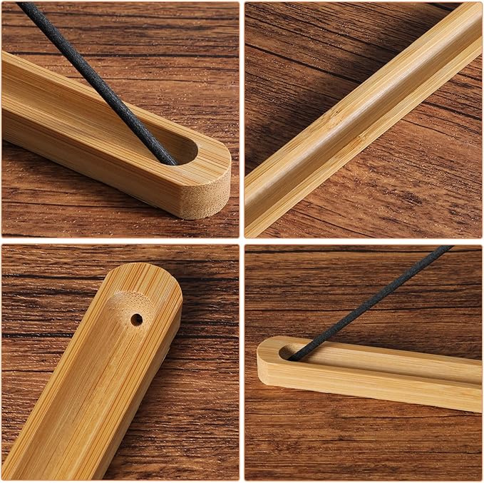 Sibba 3 PCS Natural Bamboo Incense Holder with Adjustable Angle Ash Catch 9.06In Incense Burner for Meditation Yoga Home Office Zen Decor Aromatherapy Spiritual Gift Relaxation Stick Incenses Holder