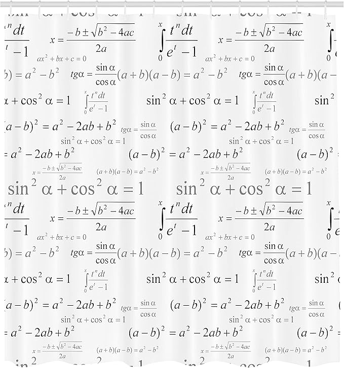 Ambesonne Math Themed Shower Curtain, Minimal Print of Mathematics Geometry Forms Repetitive Science Pattern, Cloth Fabric Bathroom Decor Set with Hooks, 69" W x 70" L, Black and White