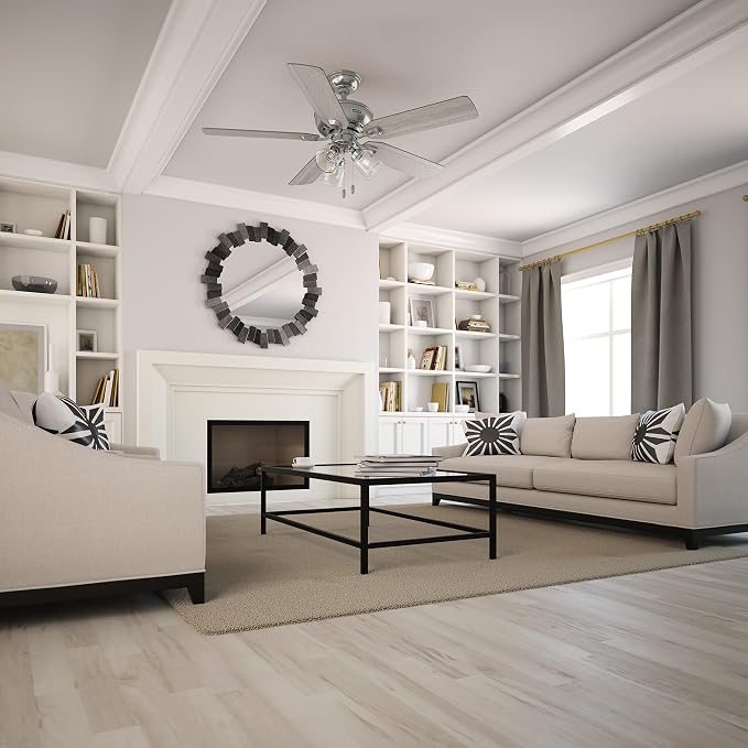 Hunter Rosner, Indoor, Ceiling Fan, Standard Mount, 52 inch, Brushed Nickel | with LED Lights and Pull Chain, 5 Blades, For Bedroom, Living Room, Kitchen, 3 inch Downrod, 51596