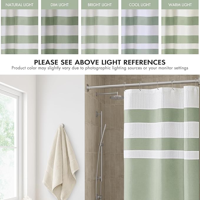Madison Park Shower Curtain Spa Waffle Weave Stall Shower Curtain for Bathroom 3M Scotchgard Moisture Management, Spa Quality Modern Shower Curtains for Bathroom, Stall 36x72'' Sage Green