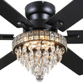 Asyko 52" Low Profile Crystal Ceiling Fans with LED Lights and Remote/APP | Supports Remote and APP,Reversible 6 Wind Speeds,30W Quiet DC Motor,6 Wood Blades,Dimmable 30W LED,Suits for Bedroom Kitchen
