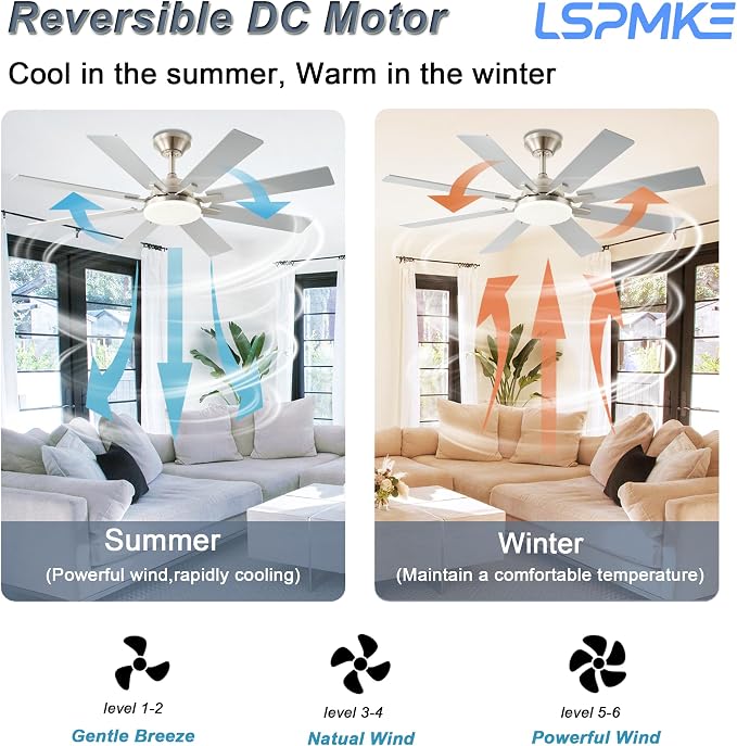 Ceiling Fan With Light & Remote Indoor/Outdoor Use 52 Inch Nickel | Reversible DC Motor,3CCT, Dimmable, Timer, Noiseless,Ceiling Fan for Bedroom Living Room