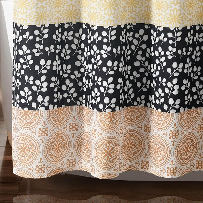 Lush Decor Bohemian Stripe Shower Curtain, 72" W x 72" L, Yellow & Gray - Bathroom Curtain - Striped Shower Curtain - Boho Decor - Fabric Shower Curtains