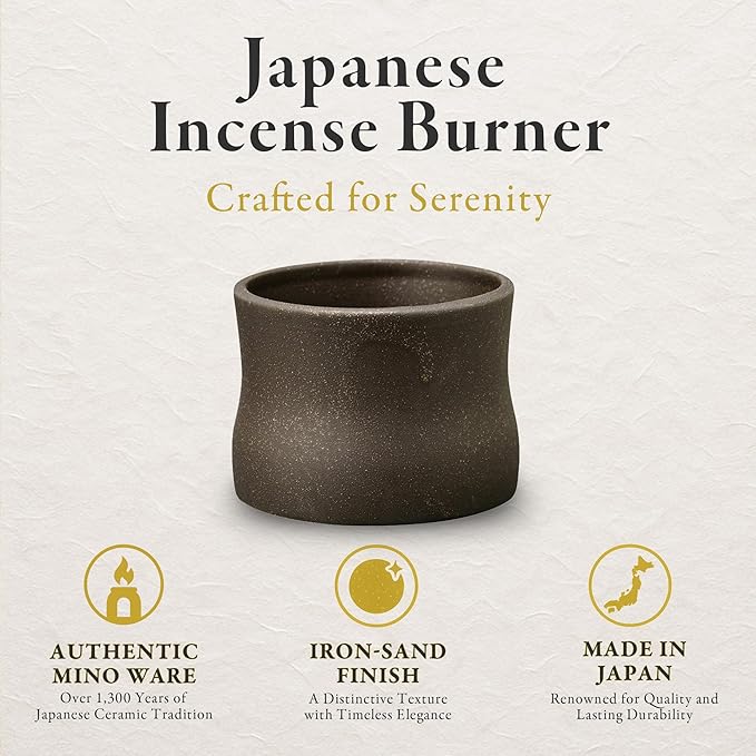Hasegawa Japanese Incense Burner – Mino Ware Ceramic Koro, Tetsusa Finish, Buddhist Altar Supplies, Made in Japan