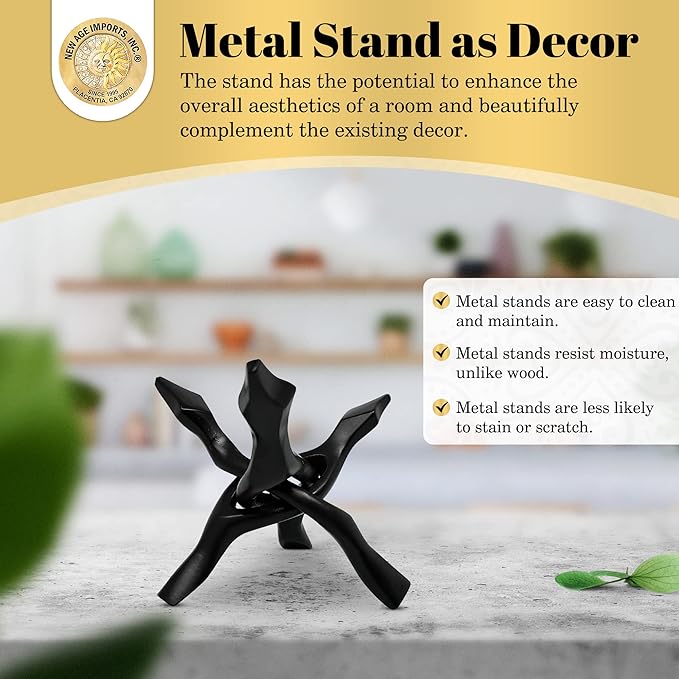 New Age Imports, Inc. Tripod Stand - Home Decor Holder for Abalone Shell for display or smudging, Crystal Ball, Trinket & Jewelry Dish, Bowls, Geodes,& More! Heavy Duty (6 INCH - Black Metal)