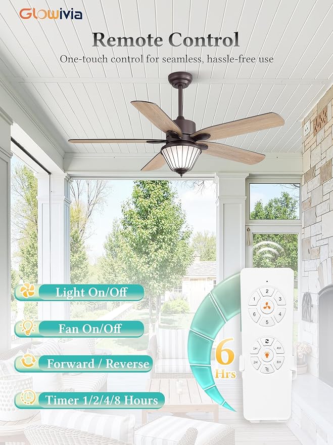 52 Inch Outdoor Ceiling Fans with Lights for Patios, IP65 Waterproof, Remote Control, 6-Speeds, Reversible DC Motor, Wet-rated Gazebo Ceiling Fan for Porch Pavilion Farmhouse (Oil-Bronze)