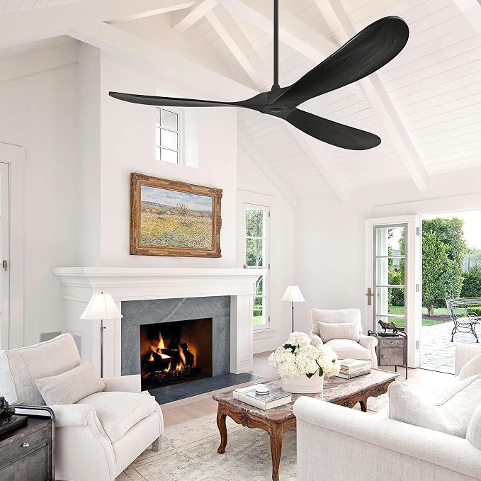 Haipeel 72 Inch Wood Ceiling Fan no Light, Large Ceiling Fans without Lights and Remote Control, Modern Black Indoor Outdoor Ceiling Fan no Light Propeller for Patios Garage High cfm ETL, Matte Black