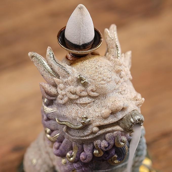 Backflow Incense Burner - Resin Tabletop Incense Holder for Cones, Fortune Dragon Statue Home Decor, Desktop Aromatherapy Ornament with Smoke Waterfall Effect for Living Room