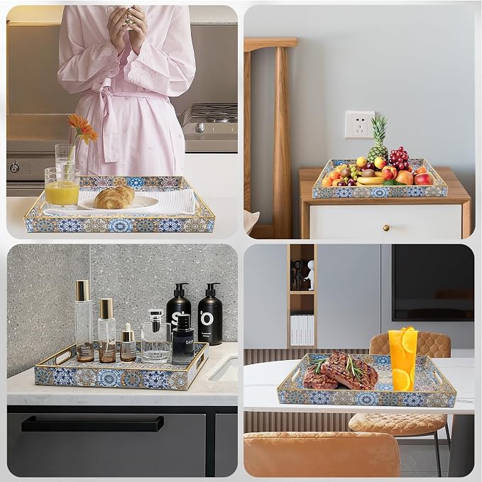 AGIOTA Coffee Table Trays for Living Room Serving Tray with Handles, Modern Large Tray for Ottoman Coffee Table