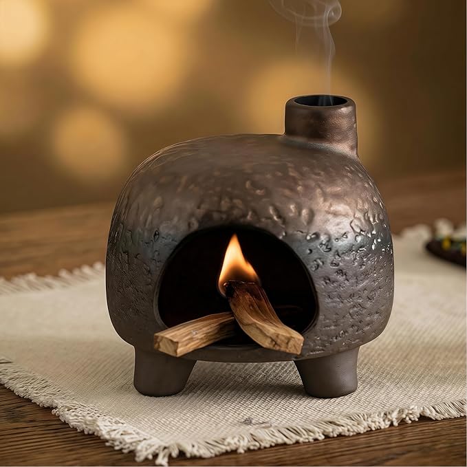 Handmade Ceramic Palo Santo Holder – Suitable for Burning Sage & Palo Santo - Mini Chimenea-Style Burner, an Incense Burner for Spiritual Meditation, Yoga or Home Decoration
