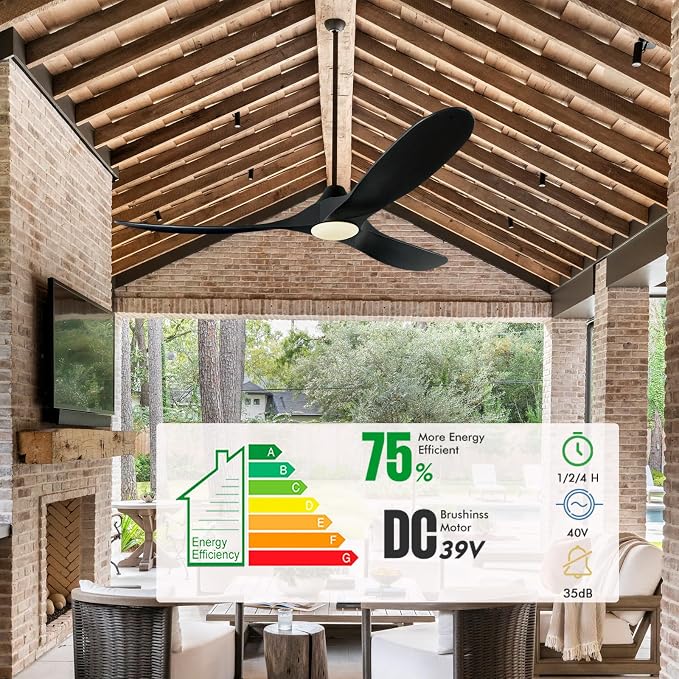 70 inch Outdoor Ceiling Fans with Lights for Patios Waterproof, Large Black Smart Ceiling Fan, DC Motor, 3CCT 22W Dimmable Lights, Industrial Propeller Ceiling Fan for Porch Exterior Indoor