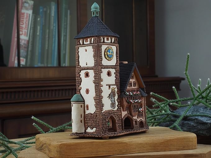 Ceramic Villages and Houses Collection - Collectible Miniature of Historic Schwabentor in Freiburg, Germany - Cone Incense Holder R347