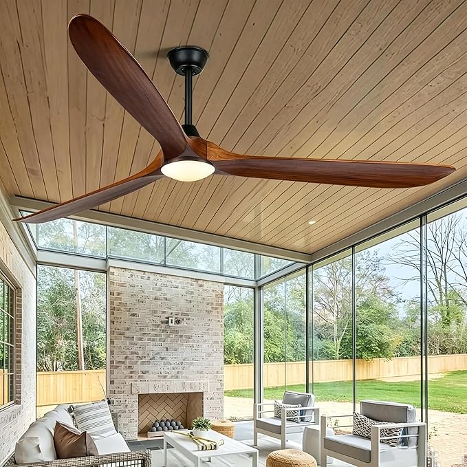 82 inch Large Ceiling Fan with Light, Outdoor Ceiling Fan for Patio with Light, Solid Wood Propeller Large Ceiling Fans with Lights, Quiet DC Motor High CFM for Patios Farmhouse Exterior
