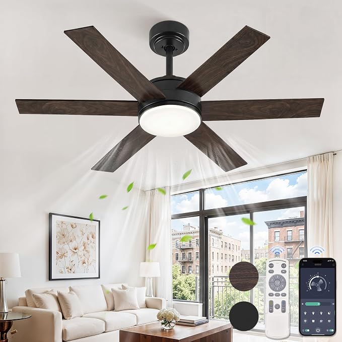Fanbulous 42'' Ceiling Fan with Lights and Remote, Reversible 6 Blades & Dimmable 3-Color Modern Fan for Patios, DC Motor Large Ceiling Fan for Indoor or Outdoor, Brown