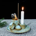 MOUGIGI 5-in-1 Ceramic Palo Santo Burner Holder Blue -Small Candle Holder & Smudge Burning Tray Bowl,Fits Incense Sticks/Cones, Sage.Zen Altar for Meditation Room, Aromatic Scents, Matches Compatible
