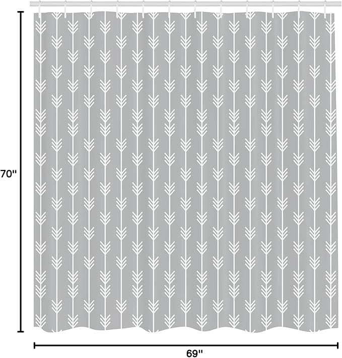 Ambesonne Arrows Shower Curtain, Minimalistic Look Classic Continuous Shapes Geometric Pattern Monochromatic Bohemian Art Image, Cloth Fabric Bathroom Set with Hooks, 69" W x 70" L, Grey and White