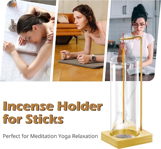 Incense Holder for Sticks, Insence-Stick Holder, Anti-Ash Flying No Mess Incense Burner, Incense Stick Holder with Glass Ash Catcher, for Yoga Spa Meditation Home Decor(2 Pack)