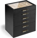 VLANDO 6-Drawer Jewelry Box with Glass Lid, Faux Leather Organizer for Rings Earrings Necklaces and More, Gift-Ready Jewelry Case for Women Girls or Moms, Black