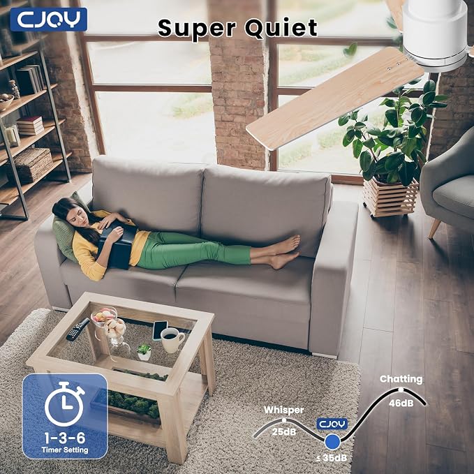 CJOY Ceiling Fans with Lights, 52 Inch Low Profile Ceiling Fans with Light and Remote, Reversible DC, Flush Mount, 3CCT，Dimmable, Modern Indoor/Outdoor Design for Bedroom, Living Room, Patio(White)