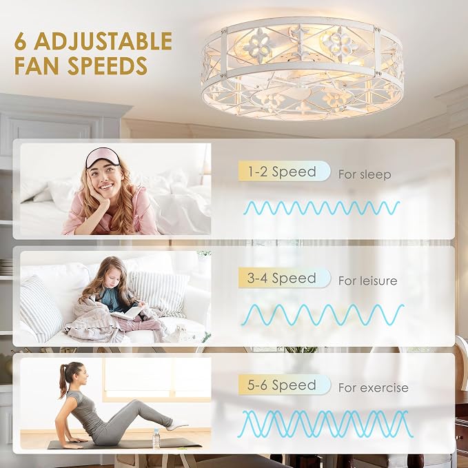 ZYD Caged Ceiling Fans with Light, 20" Ceiling Fans with Lights and Remote Flush Mount, Bladeless Caged Ceiling Fan with Light, Rust White Farmhouse Ceiling Fan for Bedroom, Kitchen, Dining Room