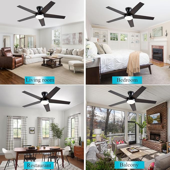 Ayaoty Ceiling Fans with Lights, 52" Low Profile Indoor Ceiling Fan with Light and Remote Control, Dimmable, Noiseless, Reversible, Brown Ceiling Fan for Bedroom, Indoor/Outdoor Use