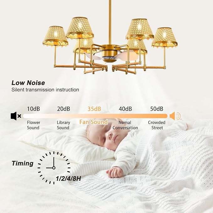 Garwarm Ceiling Fans with Lights,Boho Rattan Fandelier Ceiling Fan with Lights,Chandelier Ceiling Fan Remote Control for Kitchen Island Dining Living Room Nursery