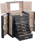 Lolalet Large Jewelry Box Organizer for Women, 8-Layer Jewelry Organizers and Storage Case with Mirror & 7 Drawers, Lockable Watch Ring Earring Bracelet Necklace Holder Girls Gift -8Layer, Black