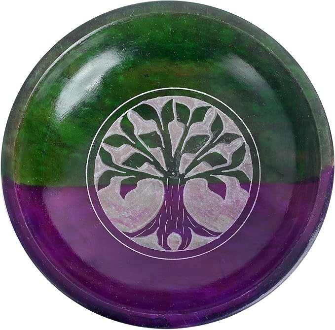 Incense Garden Soapstone Smudge Bowl for Scrying - 5”x 1” - Incense Burner, Wiccan Rituals, Divination (Tree of Life)