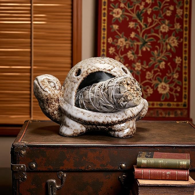 Turtle Palo Santo Holder Ceramic Palo Santo Burner Sage Holder for Burning,Sea Turtle Incense Holder for Wood Sticks Incense Cones and Sage,Incense Burner for Yoga Zen Meditation Altar Decor (C)