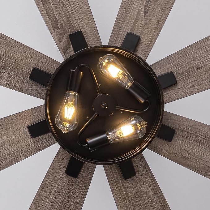LuminFan 72 inch Large Ceiling Fans with Lights and Remote, Black Modern Ceiling Fan for Living Room, Patios, 6 Speed Reversible Quiet DC Motor, 8 Blades, Easy to Install