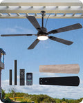EDISHINE 52" Outdoor Ceiling Fan with Light, IP66 Waterproof Gazebo Hanging Fan, 5200 CFM, 3CCT, APP/Remote Control, 5 Wood Blade, 6-Speed Winds, Plug in Ceiling Fans for Patios Porch Pergola, Black
