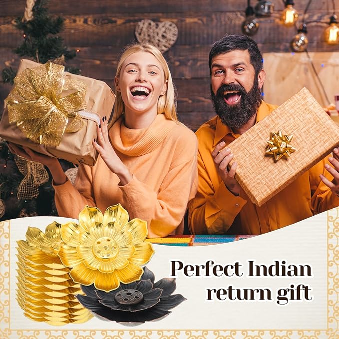 LemonRoad 100pcs Indian Return Gifts for Pooja, Lotus Incense Holder with Incense Stick Tray, Indian Wedding Festival Yoga Spa Home Fragrance Decor