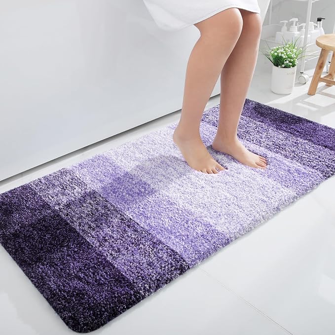 OLANLY Bathroom Runner Rugs Mat 47x24, Extra Soft Absorbent Microfiber Bath Rugs, Rubber Backing, Quick Dry, Washable Long Bath Mats for Bathroom Floor, Tub and Shower, Home Decor Accessories, Violet