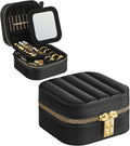 SONGMICS HOME Travel Jewelry Case with Mirror, Stitching, Portable | Jewelry box organizer, 4.1 x 4.1 x 2.4 Inches, Gift Idea, Ink Black, UJBC179B01