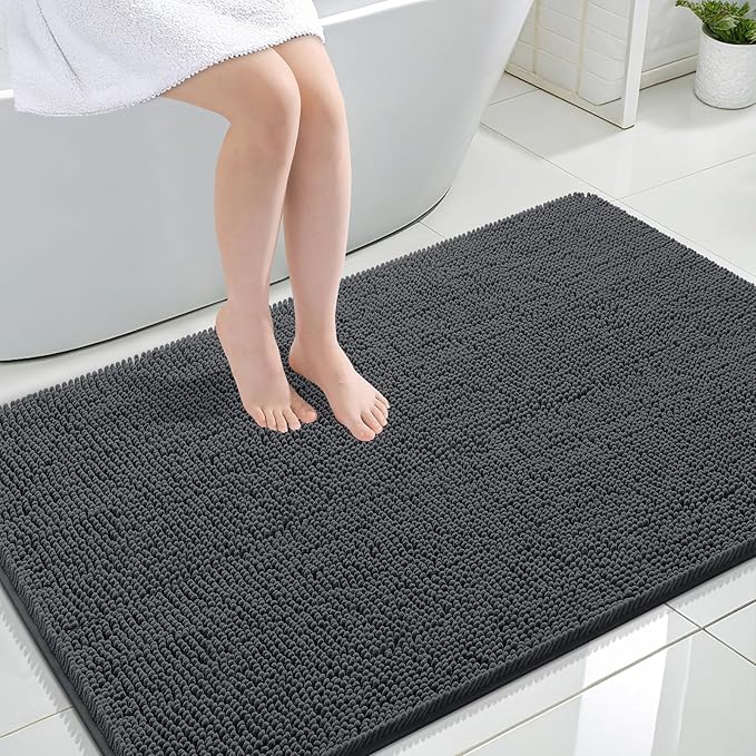 OLANLY Large Bathroom Rugs 47x32, Extra Soft Absorbent Chenille Bath Rugs, Rubber Backing Quick Dry, Machine Washable Bath Mats for Bathroom Floor, Tub and Shower, Home Decor Accessories, Dark Grey