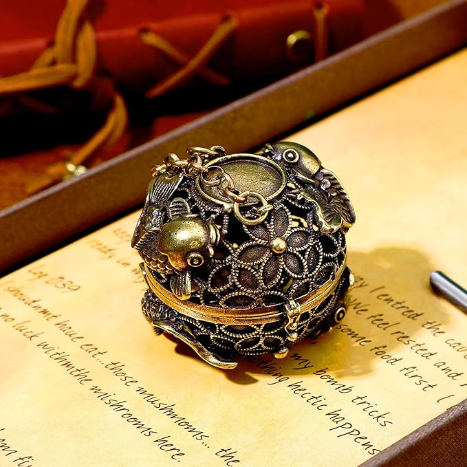 GANAZONO Copper Aromatherapy Ball Incense Burner Hollow Design with Hanging Chain for Home Fragrance Meditation and Room Purifying 4.5X4.5X4.6 Inch
