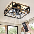 LEDIARY Caged Low Profile Square Ceiling Fans with Lights and Remote | 6 Speed and Reversible, Small Farmhouse Rustic Bladeless Ceiling Fan Flush Mount for Bedroom, Kitchen, Dining Room