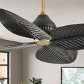 52 inch Ceiling Fan Without Lights, Remote & APP Control, 6 Speed DC Motor, 4 Palm Leaf Blades, Tropical Ceiling Fans for Bedroom, Living Room (Black Gold)